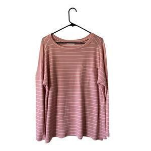 Reb. in J Pink Striped Waffle Knit Long Sleeved Pocket Shirt Sz Large NWOT